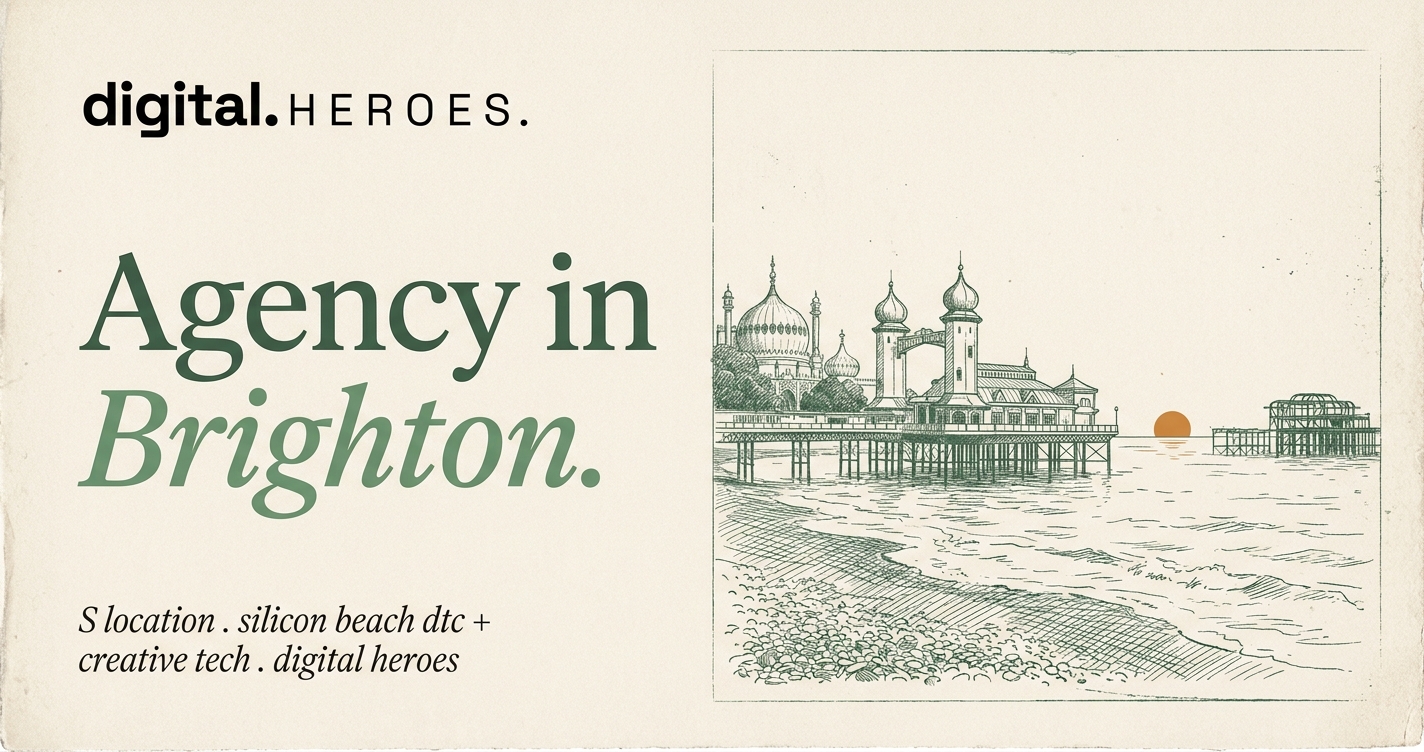 Editorial Brighton scene with the Palace Pier silhouette and the Royal Pavilion domes against the seafront