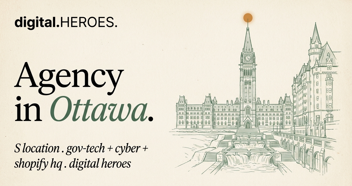 Editorial Ottawa scene with the Peace Tower silhouette over the Rideau Canal and Parliament Hill against pine forest hatching