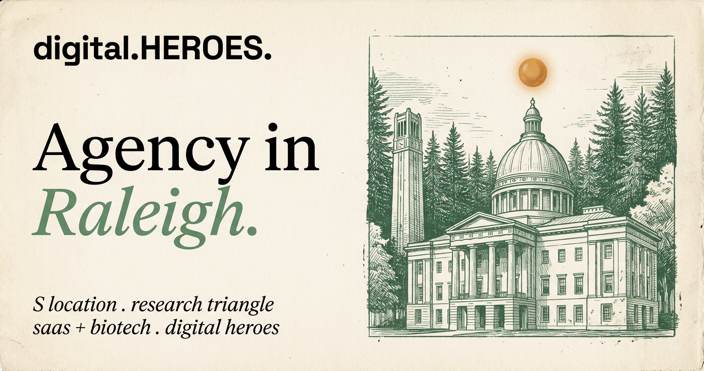 Editorial Raleigh scene with the North Carolina State Capitol dome and the NC State belltower against pine forest hatching