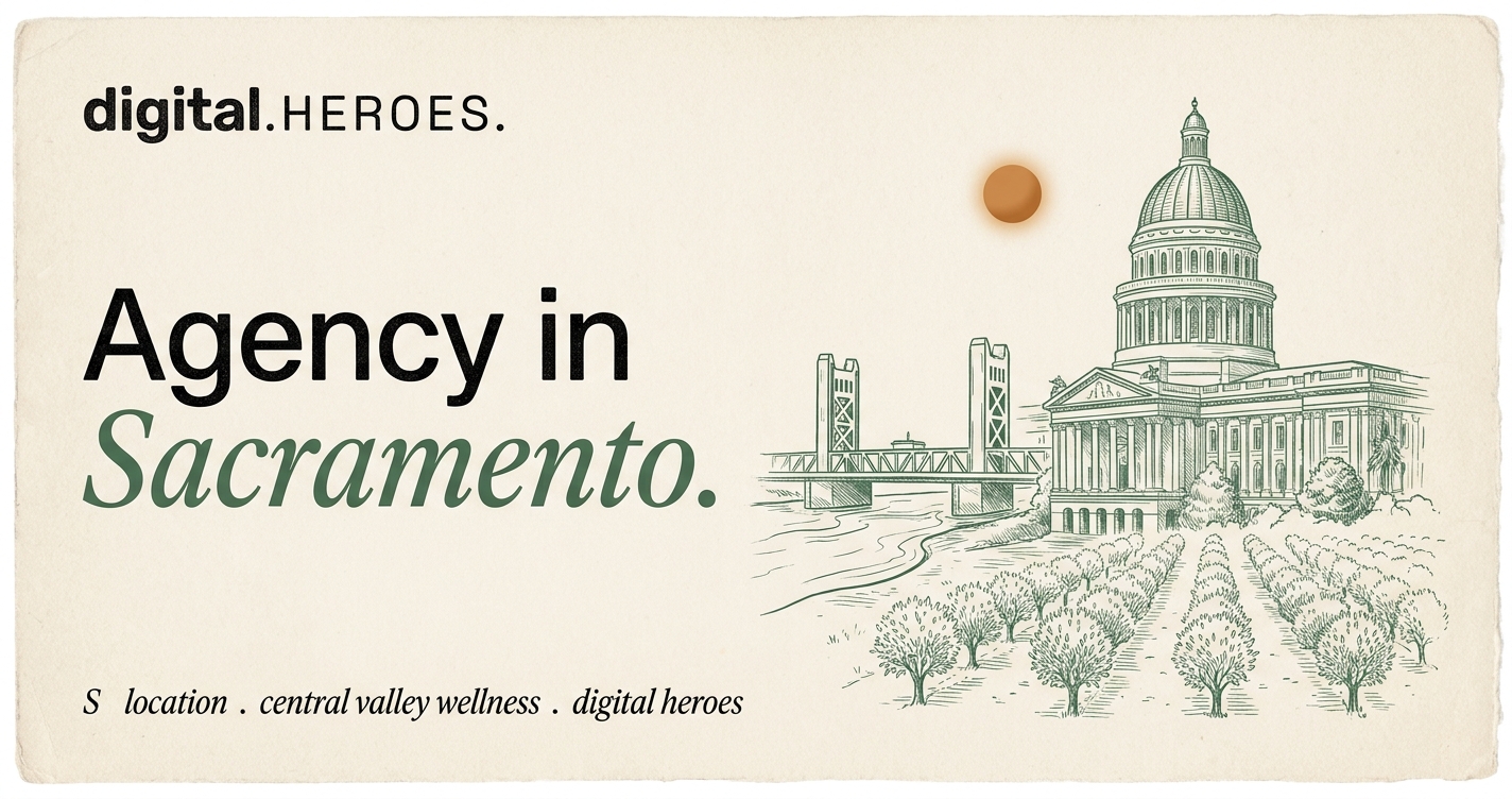 Editorial Sacramento scene with the California State Capitol dome, Tower Bridge, and almond grove silhouette