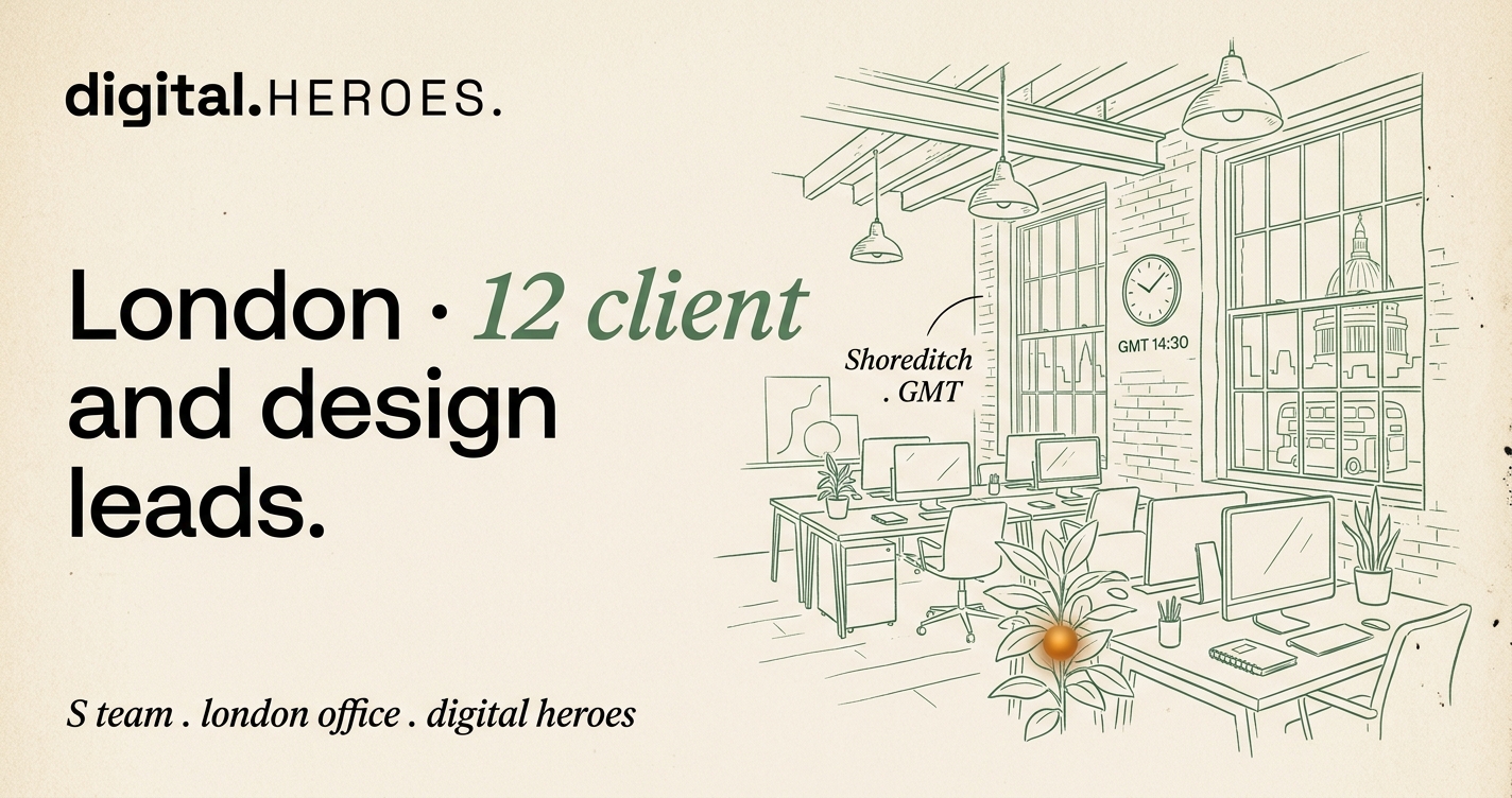 Editorial illustration of the Digital Heroes London office workspace