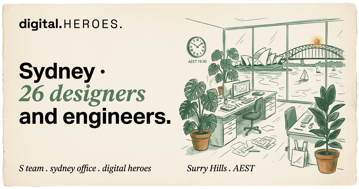Editorial illustration of the Digital Heroes Sydney office workspace